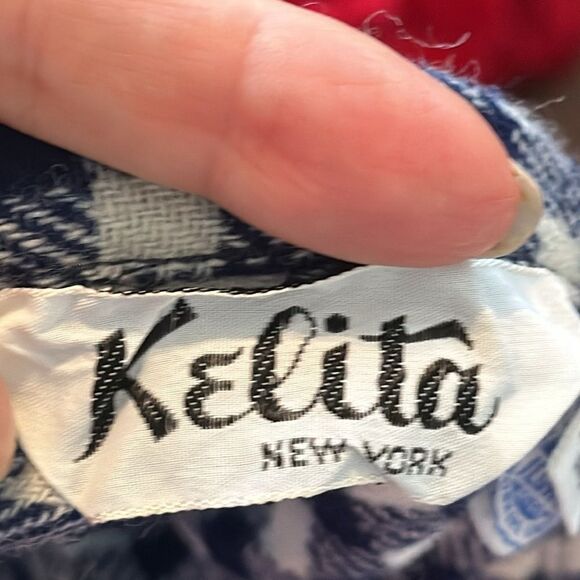 Vintage 60s/70s Kelita navy blue & white checked winter maxi skirt - Picture 5 of 8